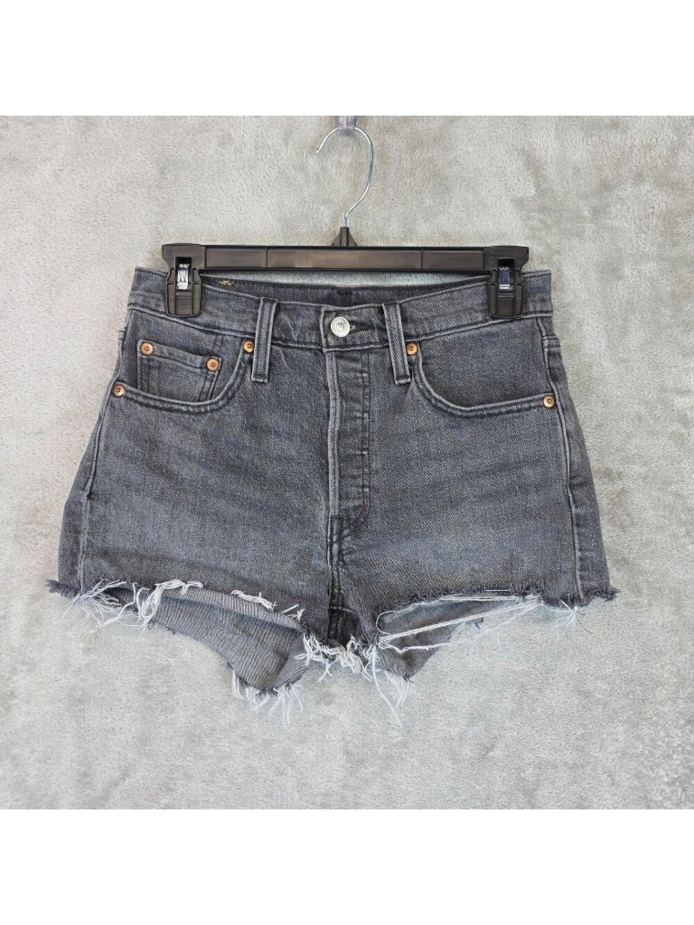 Levis 501 Shorts Womens W25 Gray Denim High Rise Button Fly Cutoff Frayed